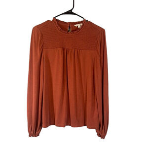Lucky Brand Rust Textured Accordion Upper Long Sleeve Blouse Women Sz S